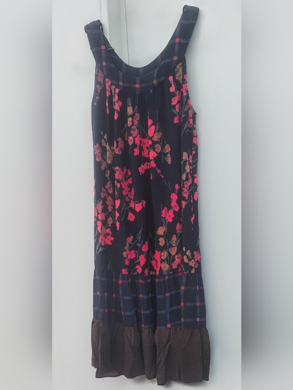 Vintage Kayla G Hawaiian Boho Mixed Print Tiered Midi Sundress- M